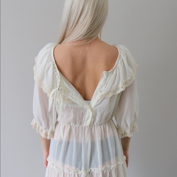 70’s Sheer Cream Romantic Prairie Dress - Picture 6 of 6